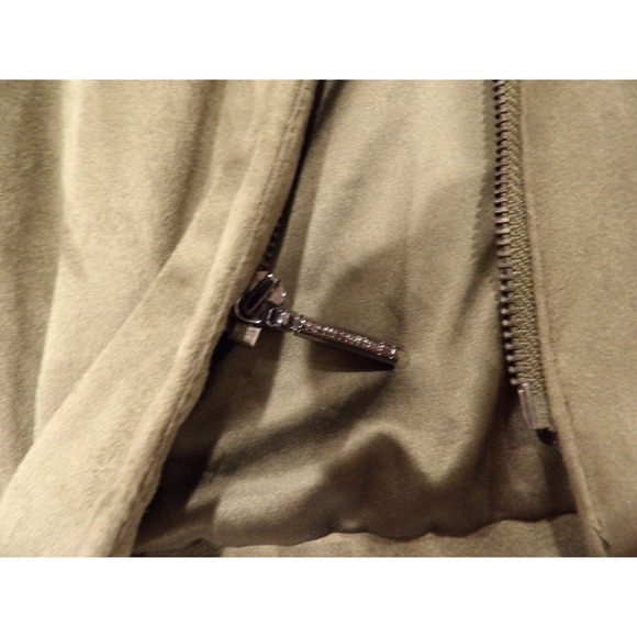 H by Halston Jacket Shacket Womens Green 12 Full Zip Olive Faux Suede - Picture 9 of 15